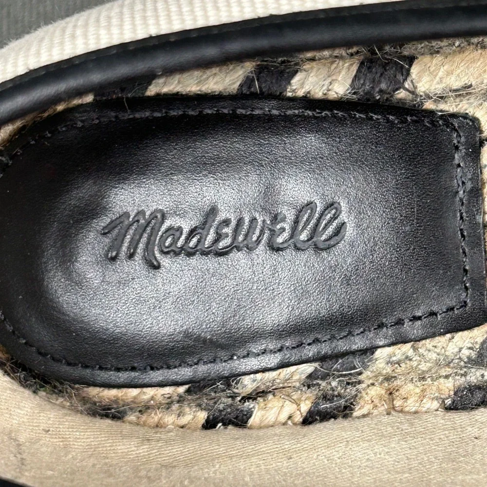 Madewell Remy Canvas Mary Jane Jute Espadrille Flats Cream Black Size 9.5